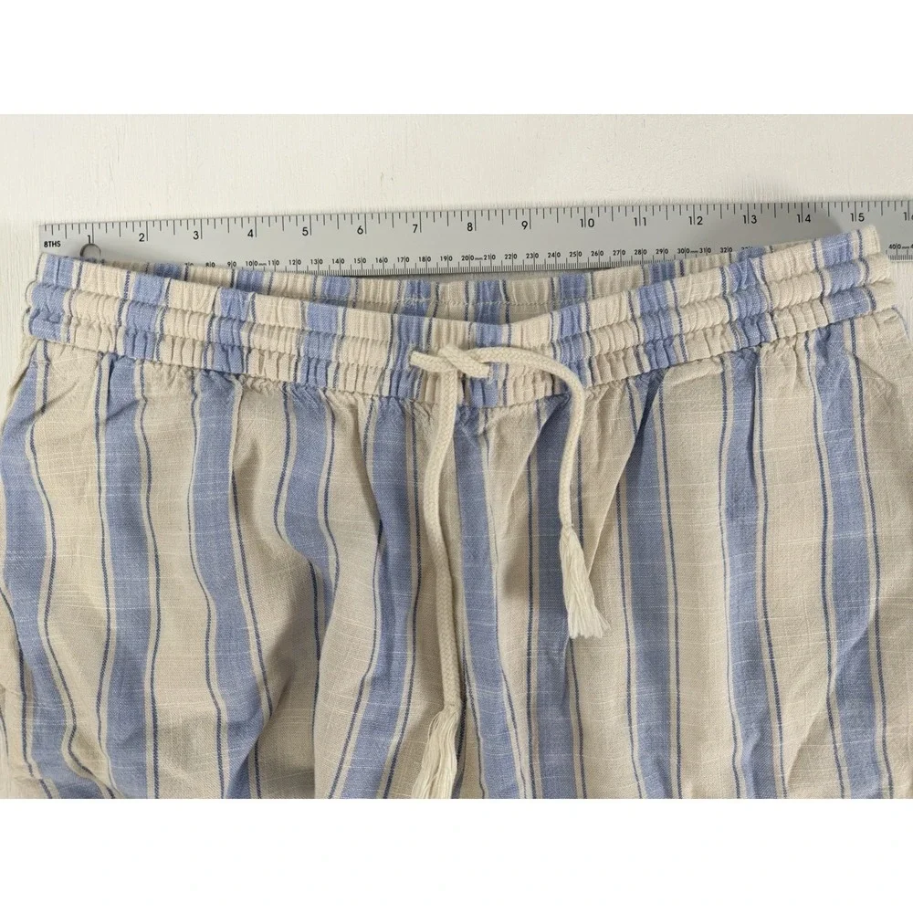H&M DIVIDED Coastal Blue White Striped Linen Blend Wide Leg‎ Pants Women's Small